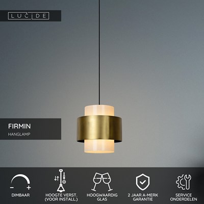 Lucide FIRMIN - Hanglamp - Ø 30 cm - 1xE27 - Mat Goud / Messing
